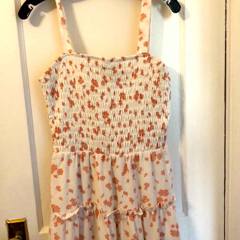 Sienna sky sun dress. White with pink flowers